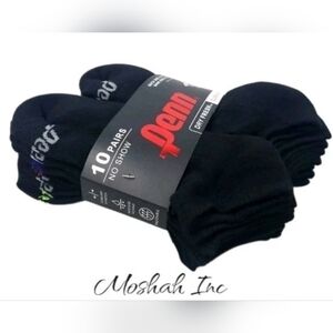 Penn Mens No Show Socks 10 Pairs Black Size 10-13 Shoe 6-12 Cushion Dry Fresh